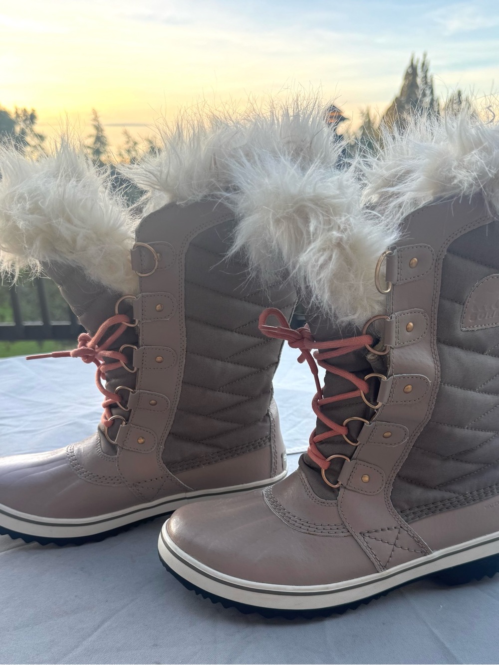 SOREL Tofino II Women's Winter Boots Faux Fur Waterproof Taupe|Coral Size 9.5